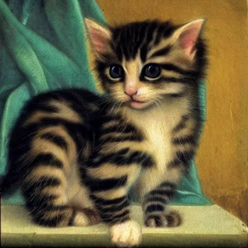 Prompt: Renaissance painting portrait of a kitten