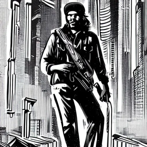 Image similar to Che Guevara in a cyberpunk setting