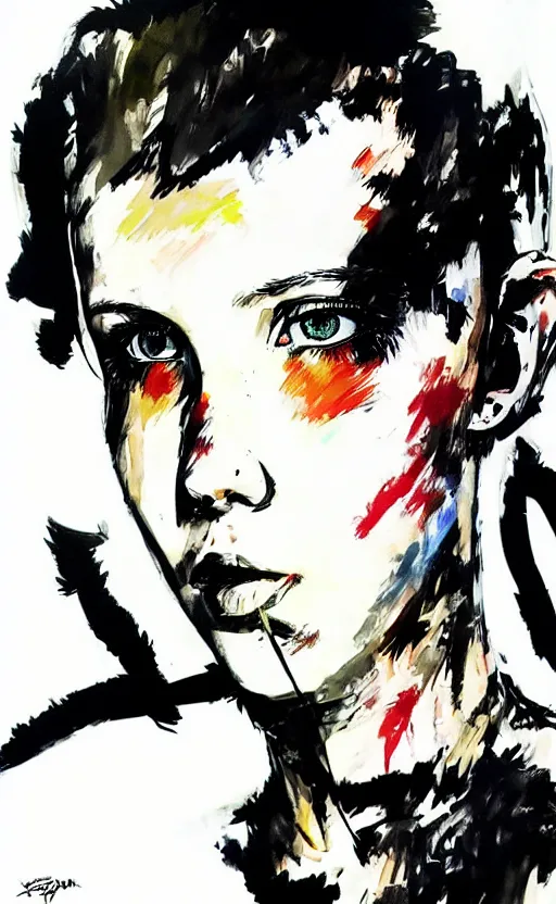 Image similar to Portrait of Millie Bobby Brown by Yoji Shinkawa