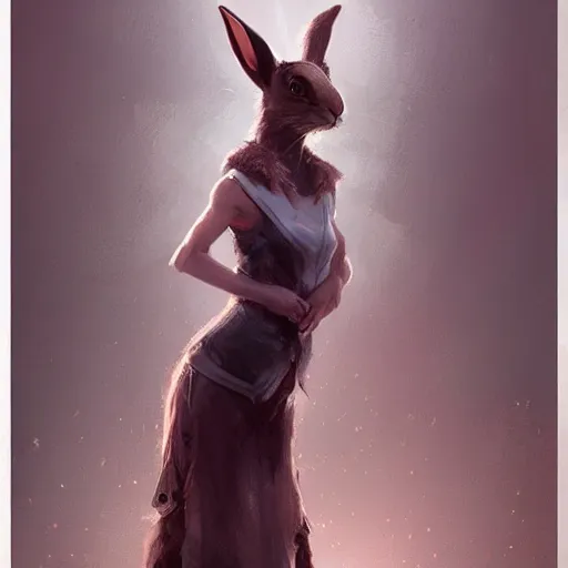 Prompt: A beautiful anthropomorphic rabbit woman in a dress, artstation, highly detailed, greg rutkowski