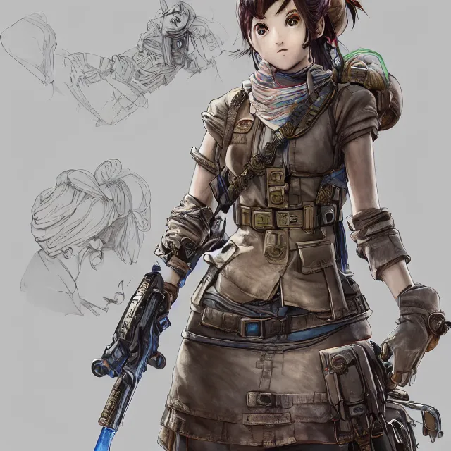 Image similar to the portrait of lawful neutral semi - colorful female infantry gunner as absurdly beautiful, gorgeous, elegant, young anime girl, an ultrafine hyperdetailed illustration by kim jung gi, irakli nadar, intricate linework, bright colors, octopath traveler, final fantasy, unreal engine 5 highly rendered, global illumination, radiant light, detailed and intricate environment