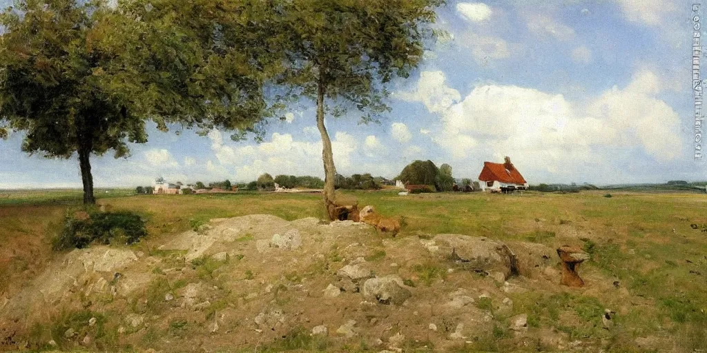 Prompt: P.S. Krøyer painting of idyllic danish rural landscape