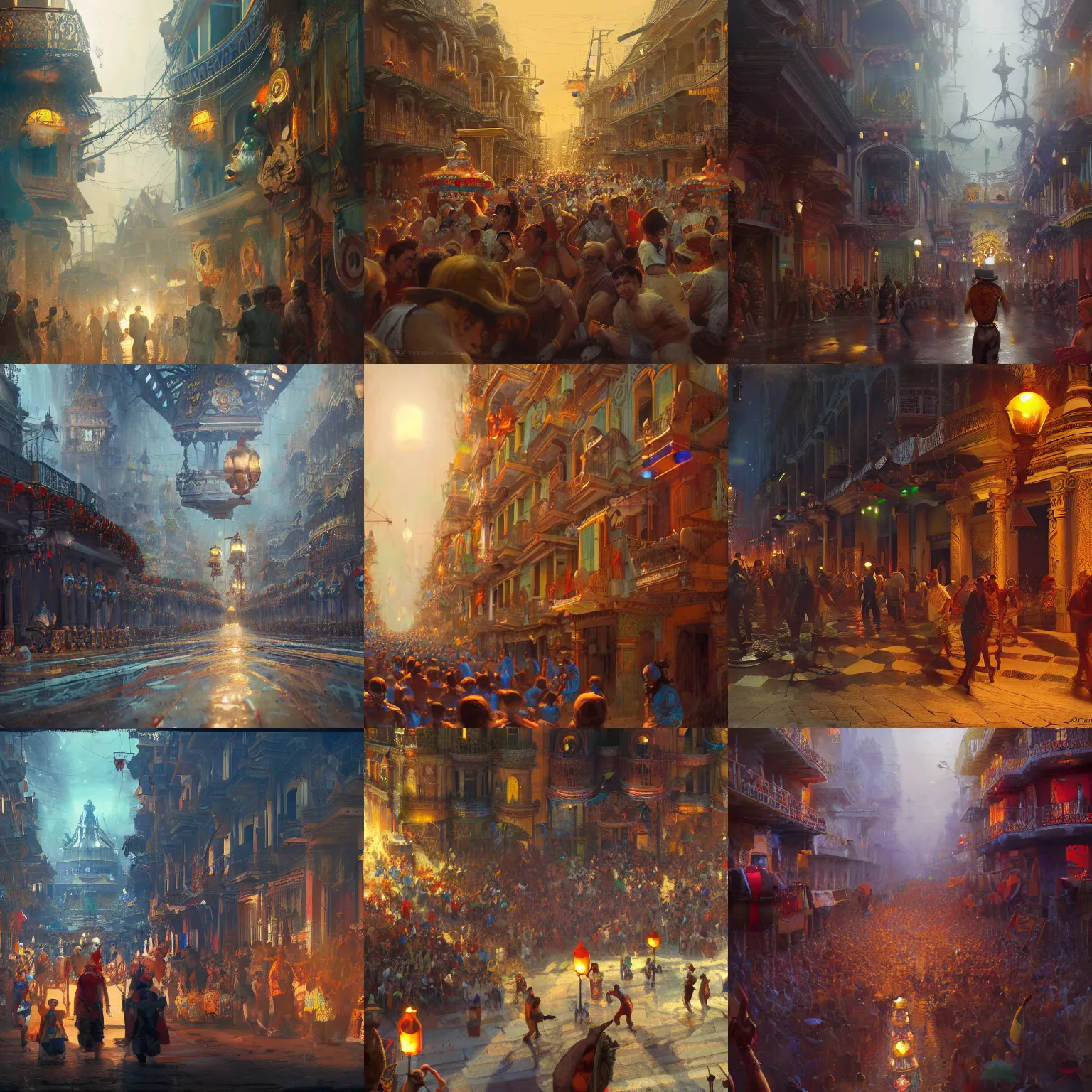 Prompt: carnaval de barranquilla, comprehensive art, thorough details, intricate, artstation, atmosphere, highly detailed, symmetrical, craig mullins, cinematic, digital painting, deviantart, cinematic lighting, 4 k