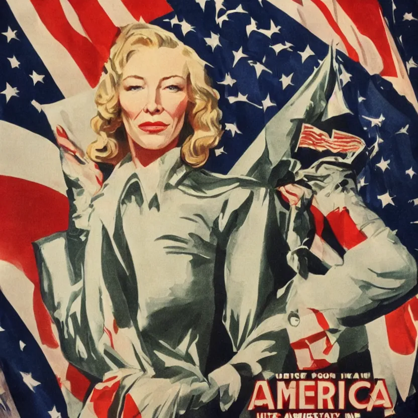 Prompt: american propaganda poster with cate blanchett , Ultra Detailed,