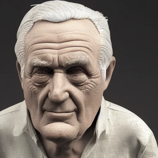 Image similar to 3d sculpture of a old man portrait, octane render, blender, studio lighting