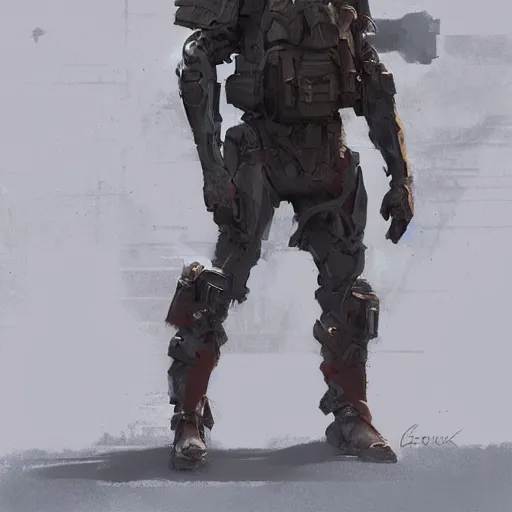 Image similar to concept art by greg rutkowski, a futuristic soldier, roughly from the 2 6 th century, wearing a futuristic tactical gear, bulky look and dieselpunk hq.