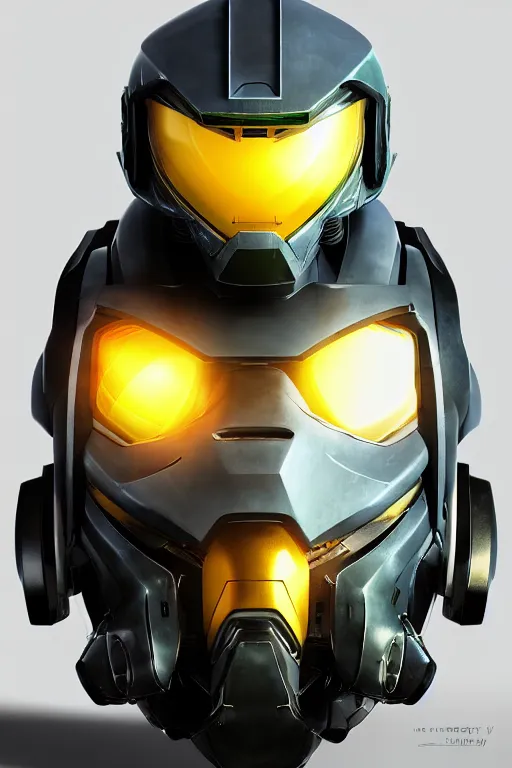 Image similar to robot ninja mask helmet halo master chief radiating a glowing aura global illumination ray tracing hdr fanart arstation by ian pesty and katarzyna da „ bek - chmiel