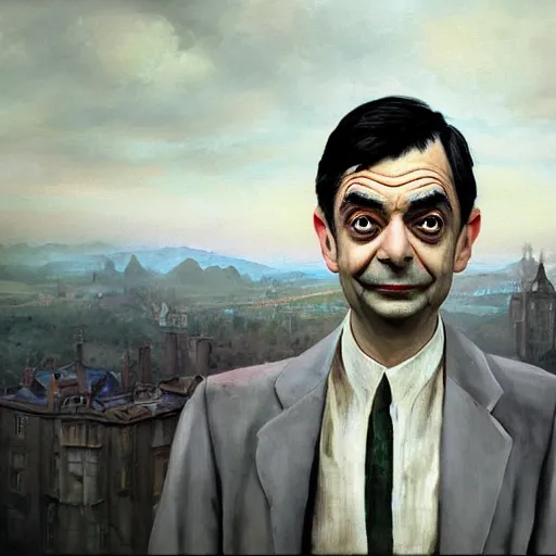 Image similar to Mr. Bean in the style of a painting from Dishonored