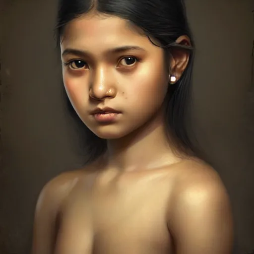 Prompt: beautiful young assamese bihu girl portrait by artgerm and tom bagshaw ; trending on artstation ; award winning, cinematic natural dramatic lighting, studio photography by annie leibovitz