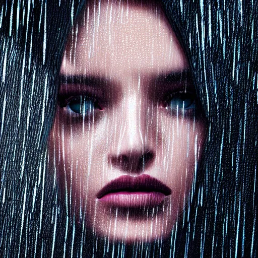 Image similar to stylish woman cartoon portrait made out of rain, leather jacket, cyberpunk background, rendered in octane, unreal engine, highly detailed, trending on artstation, realistic, neon, beautiful