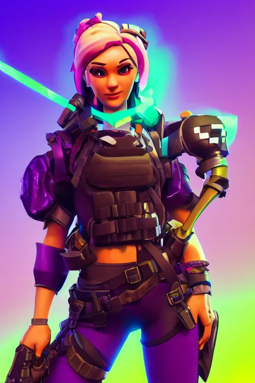 Image similar to fornite lady epic game design fanart by concept artist gervasio canda battle royale kaws radiating a glowing aura global illumination ray tracing hdr render in unreal engine 5