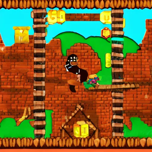 Image similar to Donkey Kong in a beautiful mine, with crystals on the walls.