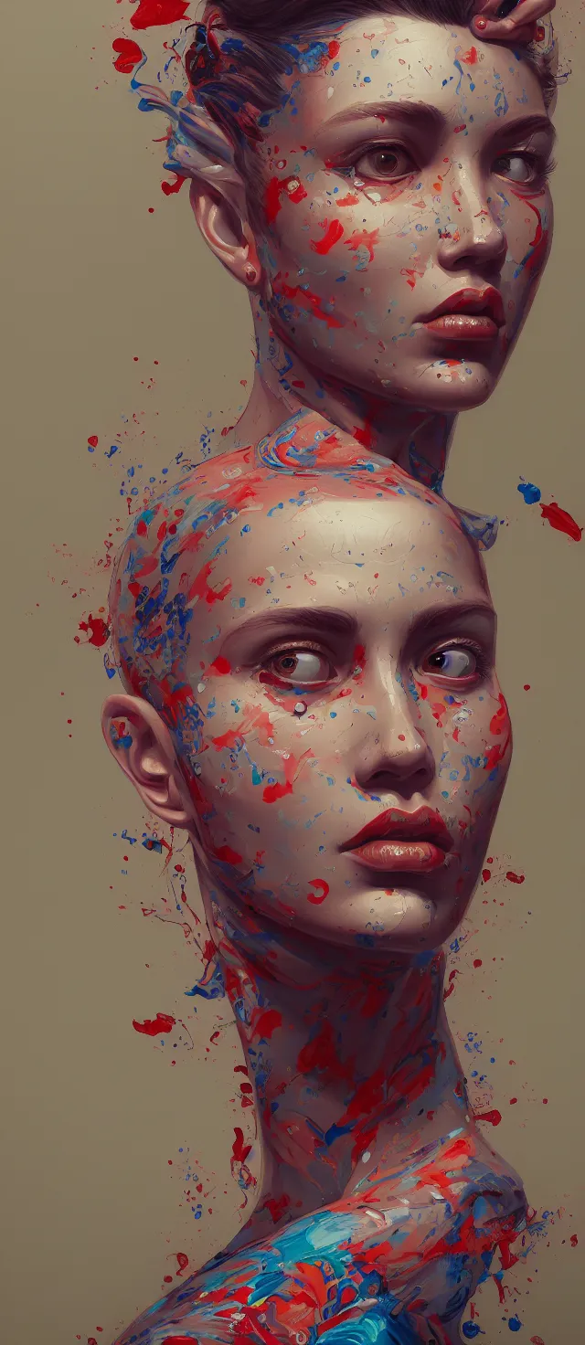 Image similar to excellent painted portrait by james jean, high quality masterpiece painted, patterned background, 4 k, trending on artstation, octane render,