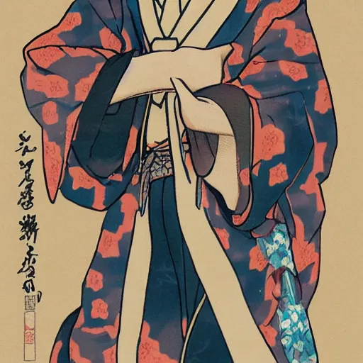 muscular dragon wearing a kimono with a goldfish, Stable Diffusion