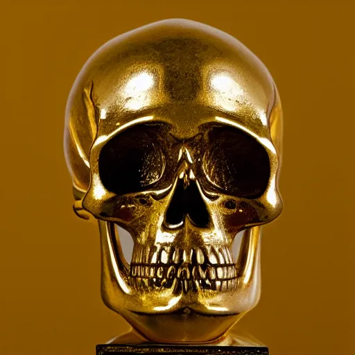 Prompt: award winning photo of a half gold half marble statue of a beautiful skull