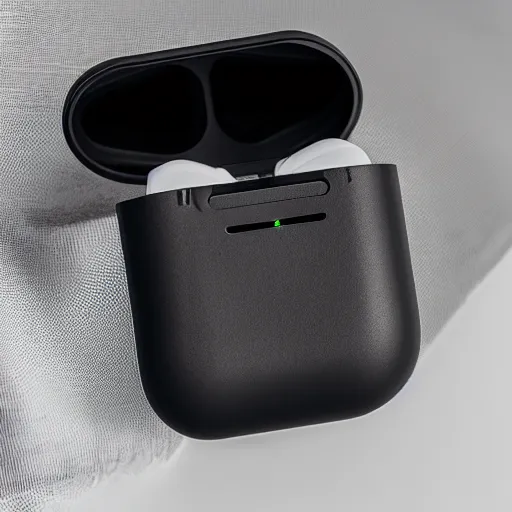 Image similar to black airpods pro case with marshmallow logo on it, studio, product photo