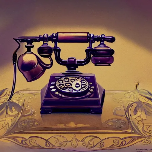 Prompt: a beautiful watercolor painting of a telephone, sad colour scheme, intricate, elegant, highly detailed, digital painting, artstation, concept art, art by alphonse mucha, smooth, sharp focus, dynamic lighting by delphin enjolras, ultrarealistic, cinematic, octane render, 8 k n 4