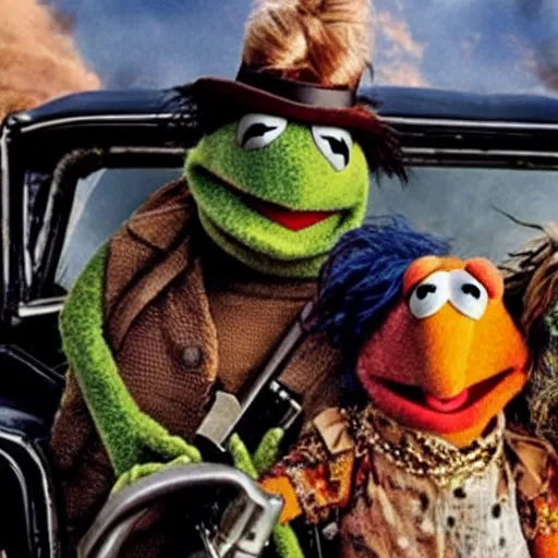 Image similar to the Muppets: mad max, lots of guns, photo