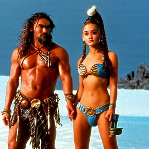 A still of Jason Momoa and Ariana Grande and Ariana Stable Diffusion