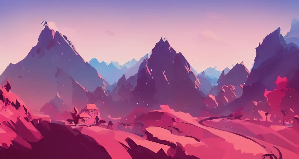 Image similar to a beautiful landscape with trees and mountains, by anton fadeev