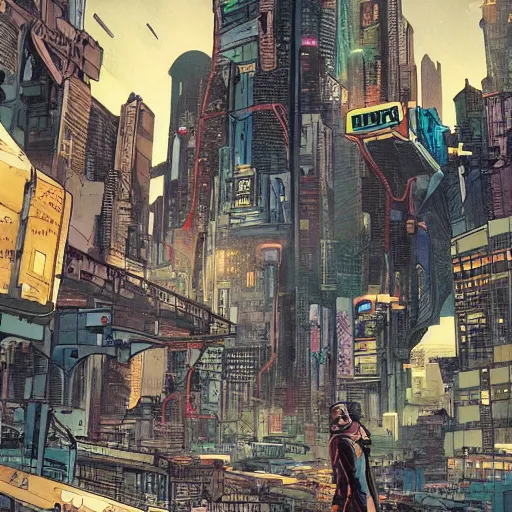 Image similar to A City Landscape of a Cyberpunk utopia, award winning comic book style, hyperdetailed, sharp, intricate