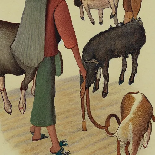 Image similar to people and goats by Hamid Savkuev, close-up, botanical illustration