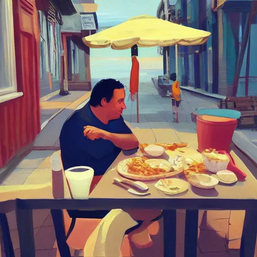 Prompt: chris christie eating pasta at the jersey shore, detailed, trending on artstation
