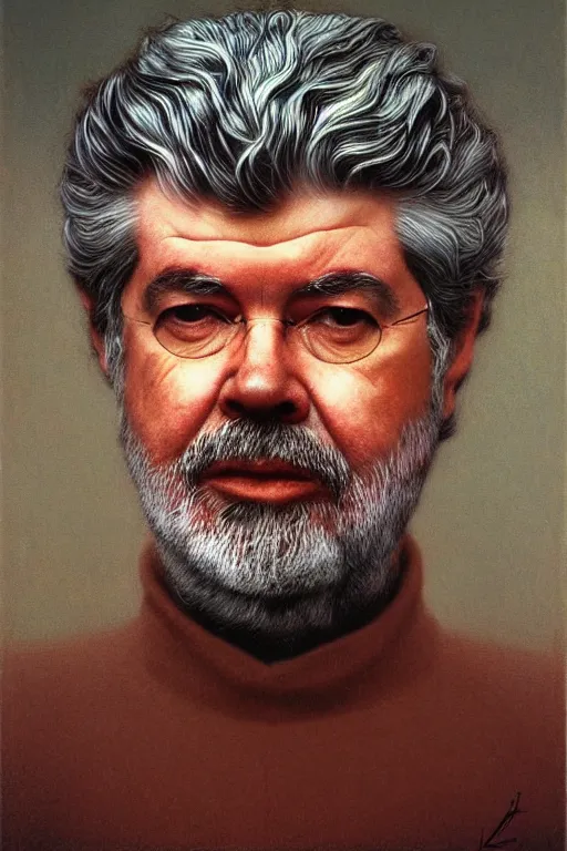 Image similar to portrait of George Lucas by Zdzislaw Beksinski