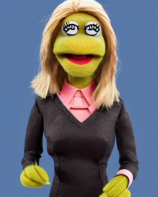 Image similar to angela martin as a muppet. highly detailed felt. hyper real photo. 4 k.