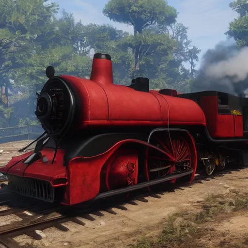 Image similar to futuristic sleek steam locomotive in red dead redemption 2