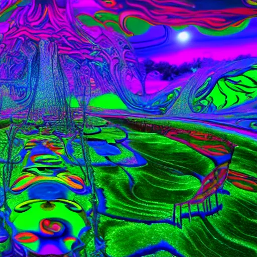 Prompt: an organic landscape made of psychedelic LSD DMT open eye visuals, Shpongle, unreal engine cinema4d