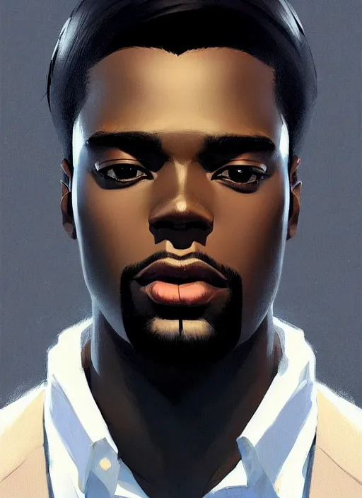 Image similar to a man in his twenties, black skin handsome, long hair, suit ， perfect face, symmetric eyes, sharp focus, specular reflection, occlusion shadow, artstation, by ilya kuvshinov and jeremy lipking, light novel cover art, 3 d epic illustrations, symmetric body