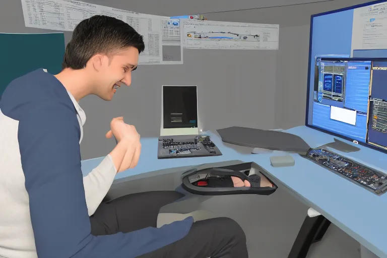 Prompt: man happily entering in a computer simulation, reddit