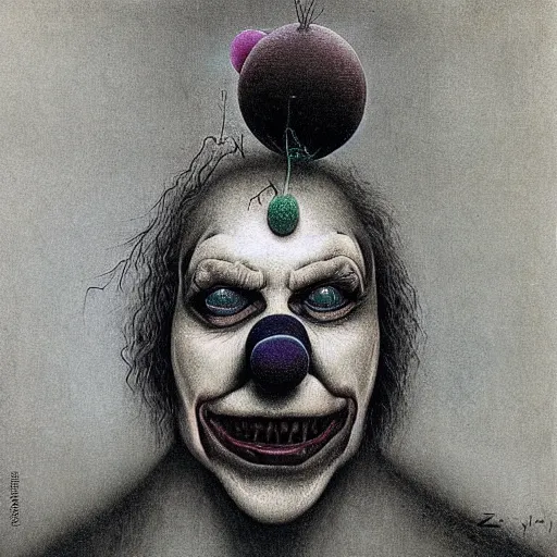 Prompt: grunge drawing of a clown by Zdzisław Beksiński