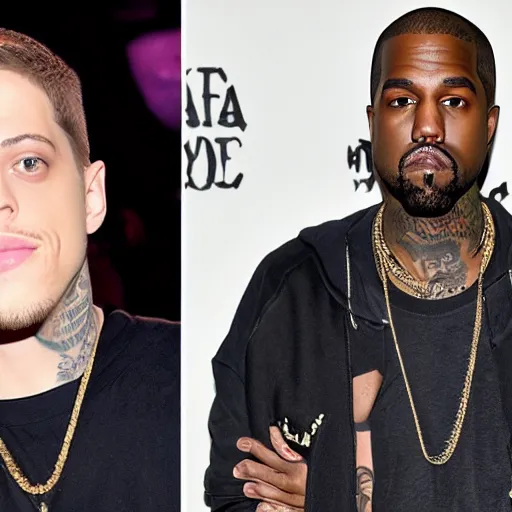 Image similar to pete Davidson with a full back tattoo of Kanye west