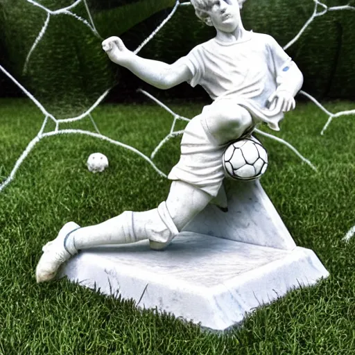 Image similar to detailed marble statue of an angel soccer goal keeper catching a ball