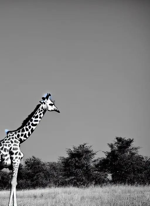 Image similar to two giraffe black and white portrait white sky in background