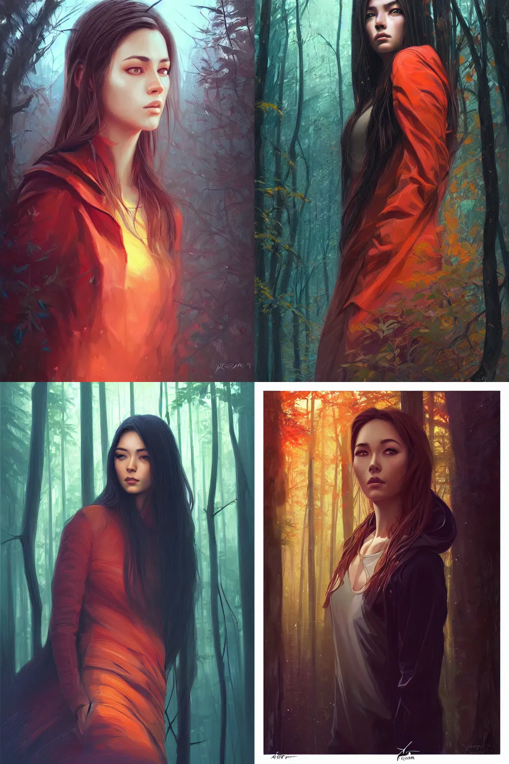 Prompt: portrait of a woman drawn by artgerm, standing in a forest by alena aenami, digital artwork by karol bak and rhads, jason chan