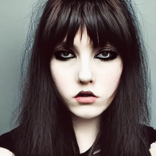 Image similar to emo girl, long hair and bangs, makeup