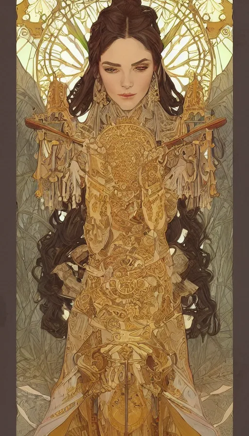 Image similar to soldiers in barde, highly detailed, very intricate, art nouveau, gold filigree, left right symmetry, tarot concept art watercolor illustration by mandy jurgens and alphonse mucha and alena aenami, featured on artstation