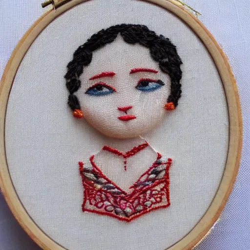 Image similar to a tiny beautiful handmade embroidery of a bride. hand embroidery.