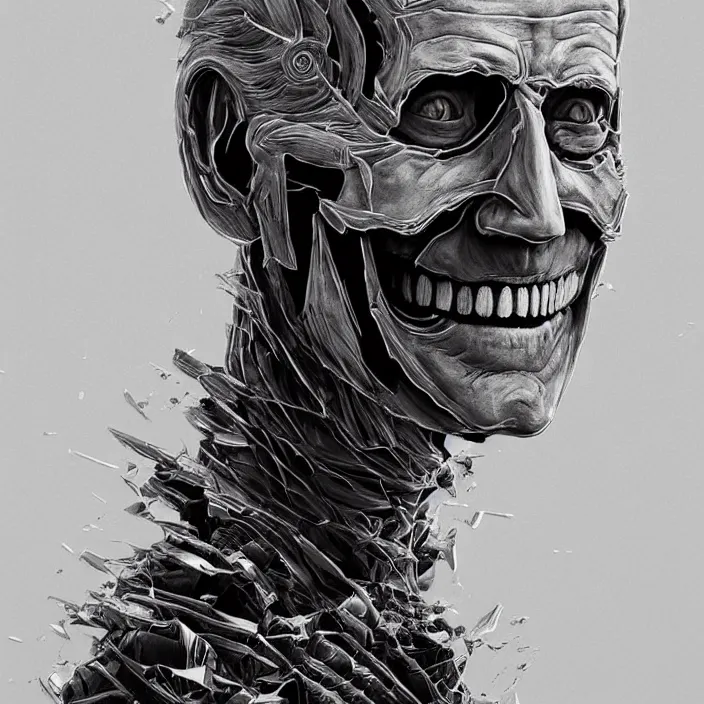 Image similar to portrait of joe biden as skeleton. intricate abstract. intricate artwork. by Tooth Wu, wlop, beeple, dan mumford. octane render, trending on artstation, greg rutkowski very coherent symmetrical artwork. cinematic, hyper realism, high detail, octane render, 8k, iridescent accents