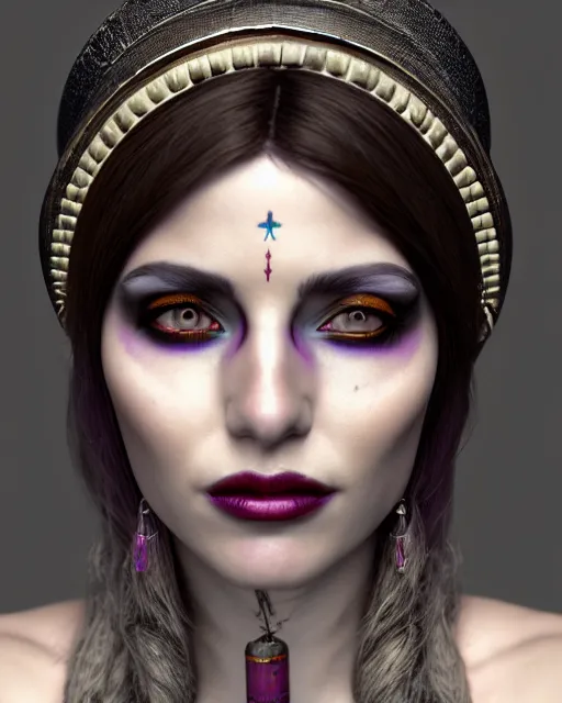 Image similar to beautiful headshot of the aztec witch of occult, realistic render, unreal engine, cgsociety, trending on deviantart, cinematic lighting, highly detailed