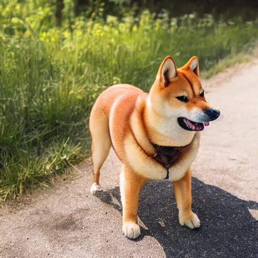 Image similar to professional photograph of handsome male happy smiling shiba inu