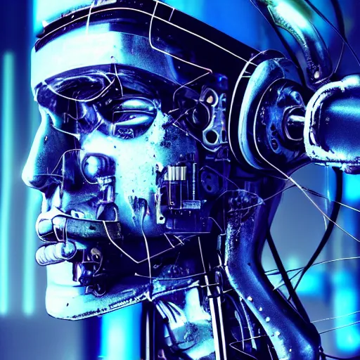 Image similar to Beautiful Photo of Arduino Uno in the robot's head. Cyberpunk. splatterpunk. 4K