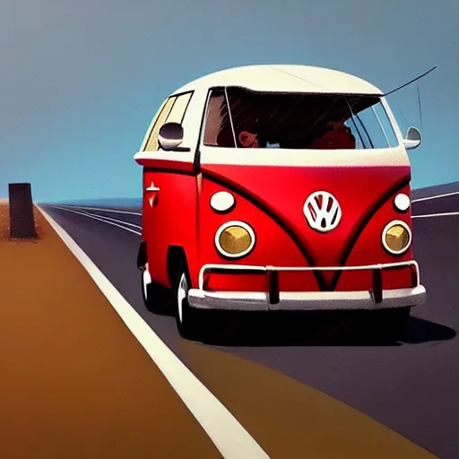 Prompt: goro fujita ilustration a volkswagen on the highway, painting by goro fujita, sharp focus, highly detailed, artstation