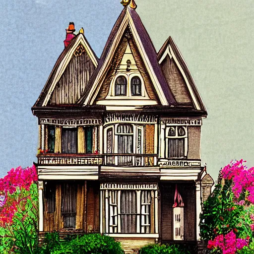 Image similar to illustration of painted lady Victorian house