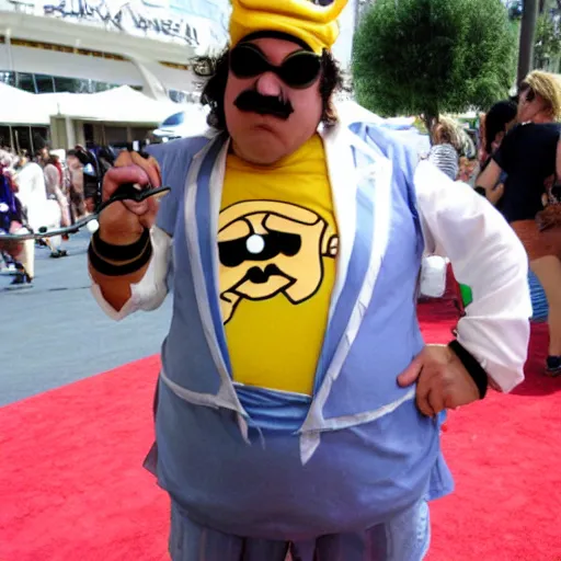 Prompt: Full-Cosplay Wario, played by Ron Jeremy, 2011 Comic-Con, blog-photo