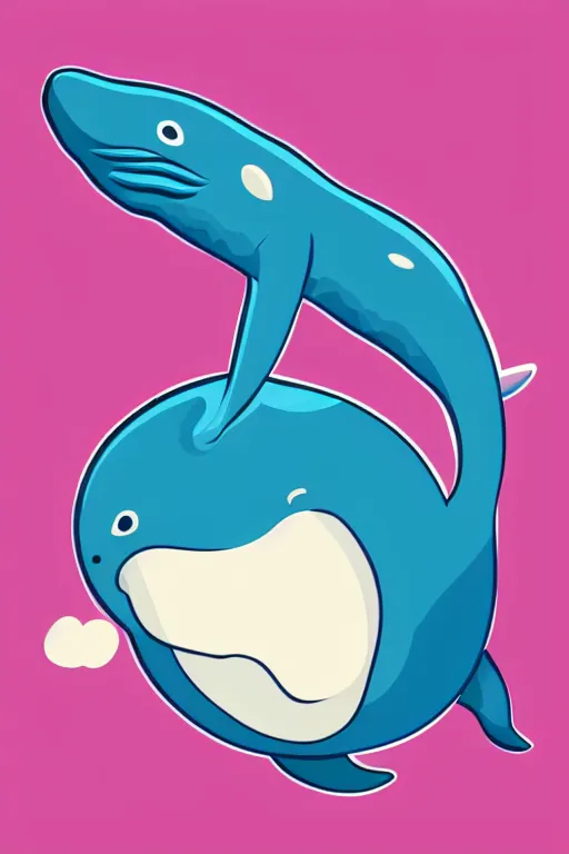 Prompt: Baby whale, sticker, anthropomorphic, colorful, fantasy, artstation, illustration, highly detailed, simple, smooth and clean vector curves, no jagged lines, vector art, smooth