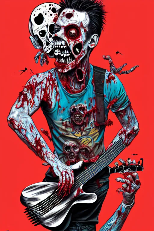 Image similar to a zombie punk playing guitar, tristan eaton, victo ngai, artgerm, rhads, ross draws